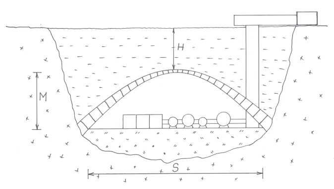 Arched lunar building cross section