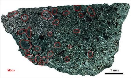 Chondrules identified in the studied Mocs thin section