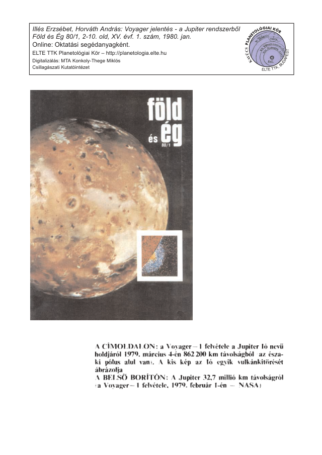 Voyager-jelentés a Jupiter rendszeréből címlapja
