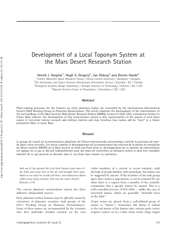 Development of a Local Toponym System at the Mars Desert Research Station első oldala