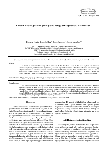 Földön kívüli égitestek geológiai és rétegtani tagolása első oldala