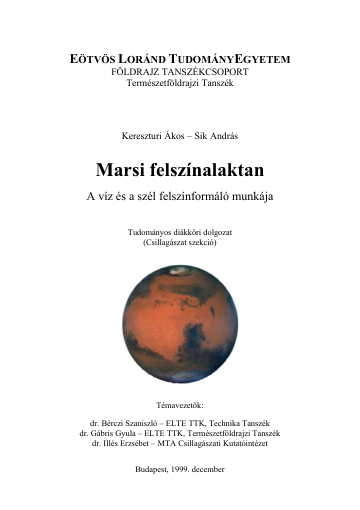 Marsi felszínalaktan címlapja