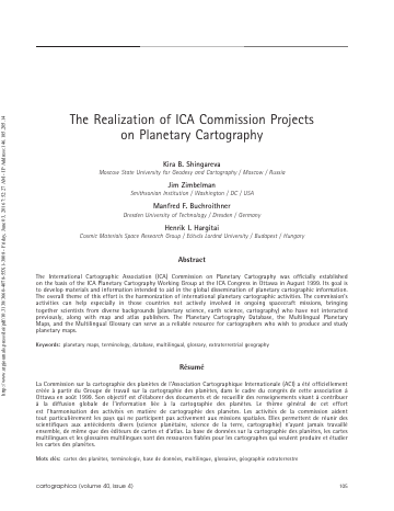 The Realization of ICA Commission Projects on Planetary Cartography első oldala