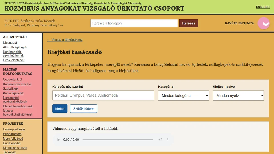 A Kiejtési tanácsadó képernyőképe