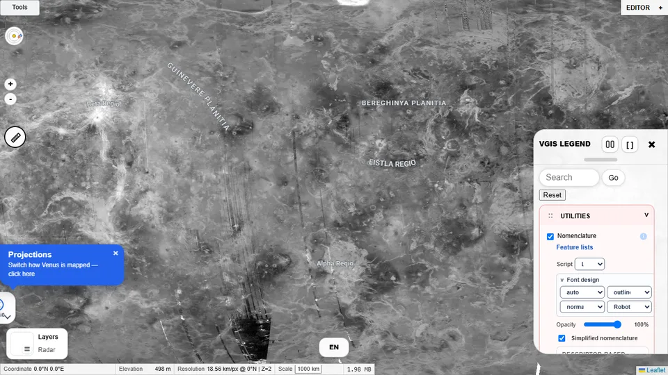 A Vénusz GIS képernyőképe