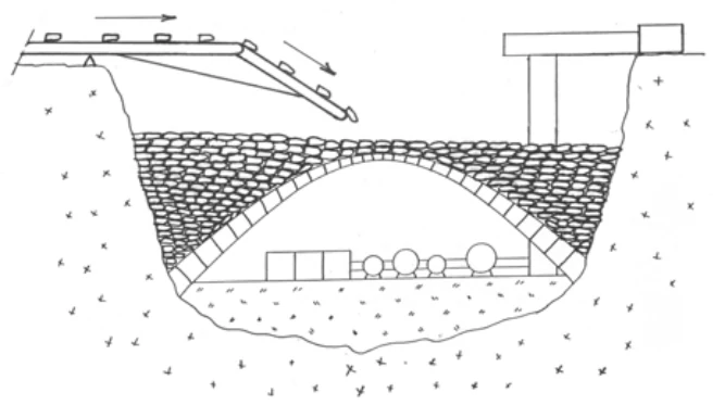 Regolith bags covering a lunar building